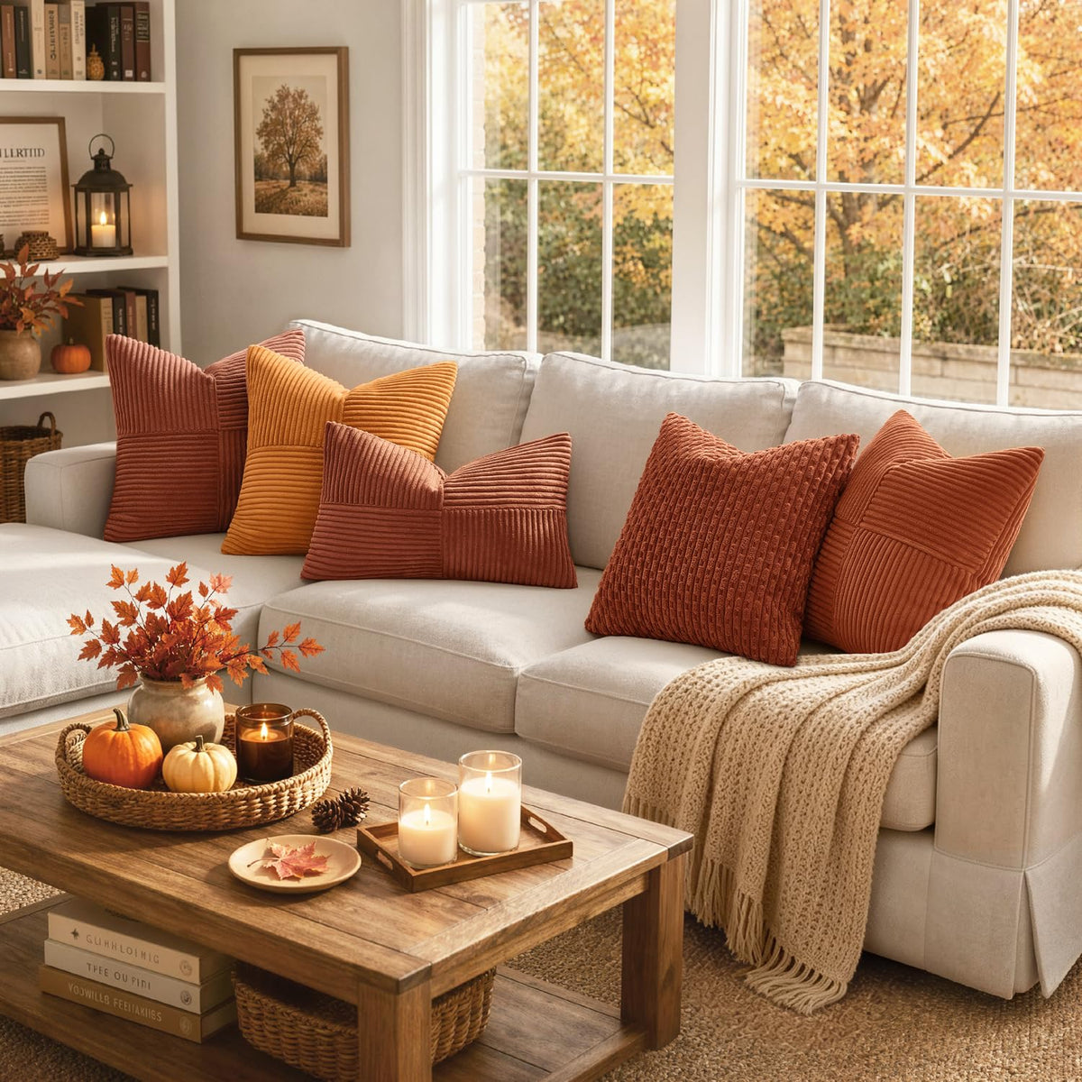 MIULEE Fall Rust Boho Decorative Throw Pillow Covers for Couch 18x18 Inch