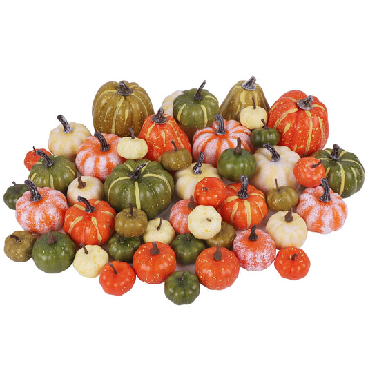 46 Pcs Assorted Size Artificial Pumpkins Fall Decorations, Mixed-Color Foam Pumpkin Autumn Decor, Decorative Faux Pumpkin for Thanksgiving Table Centerpiece Mantle Bowl Wedding Party