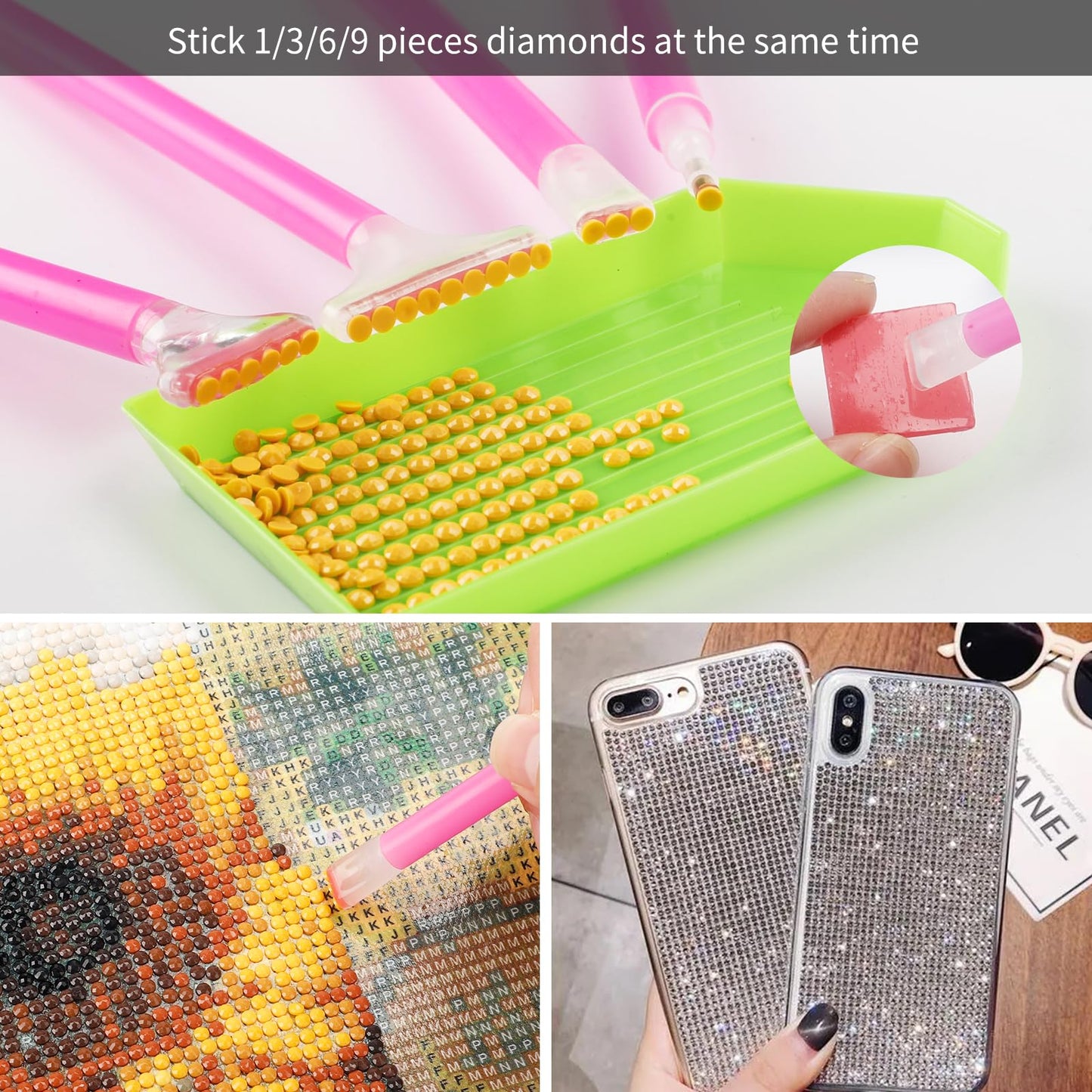 OUTUXED 117pcs 5D DIY Diamond Painting Tools and Accessories Kits with Diamond Embroidery Box and Multiple Sizes Painting Pens for Adults to Make Art Craft