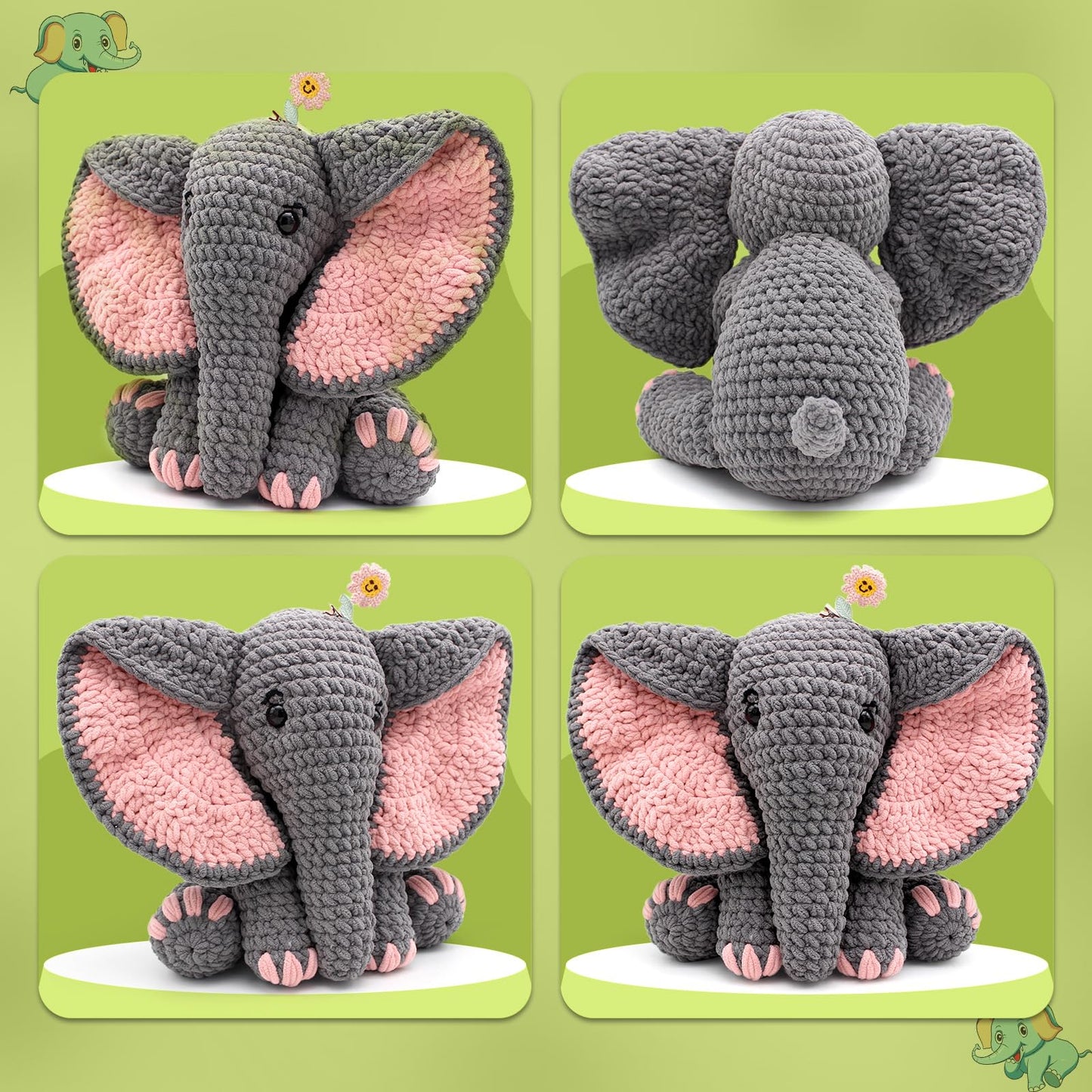 CODGP Crochet Kit for Beginners,13in Crochet Animal Kit Elephant,Crochet Starter Kit Gift for Adults Kids with Yarn Sets,Amigurumi Crochet Kit with Step-by-Step Video Tutorials