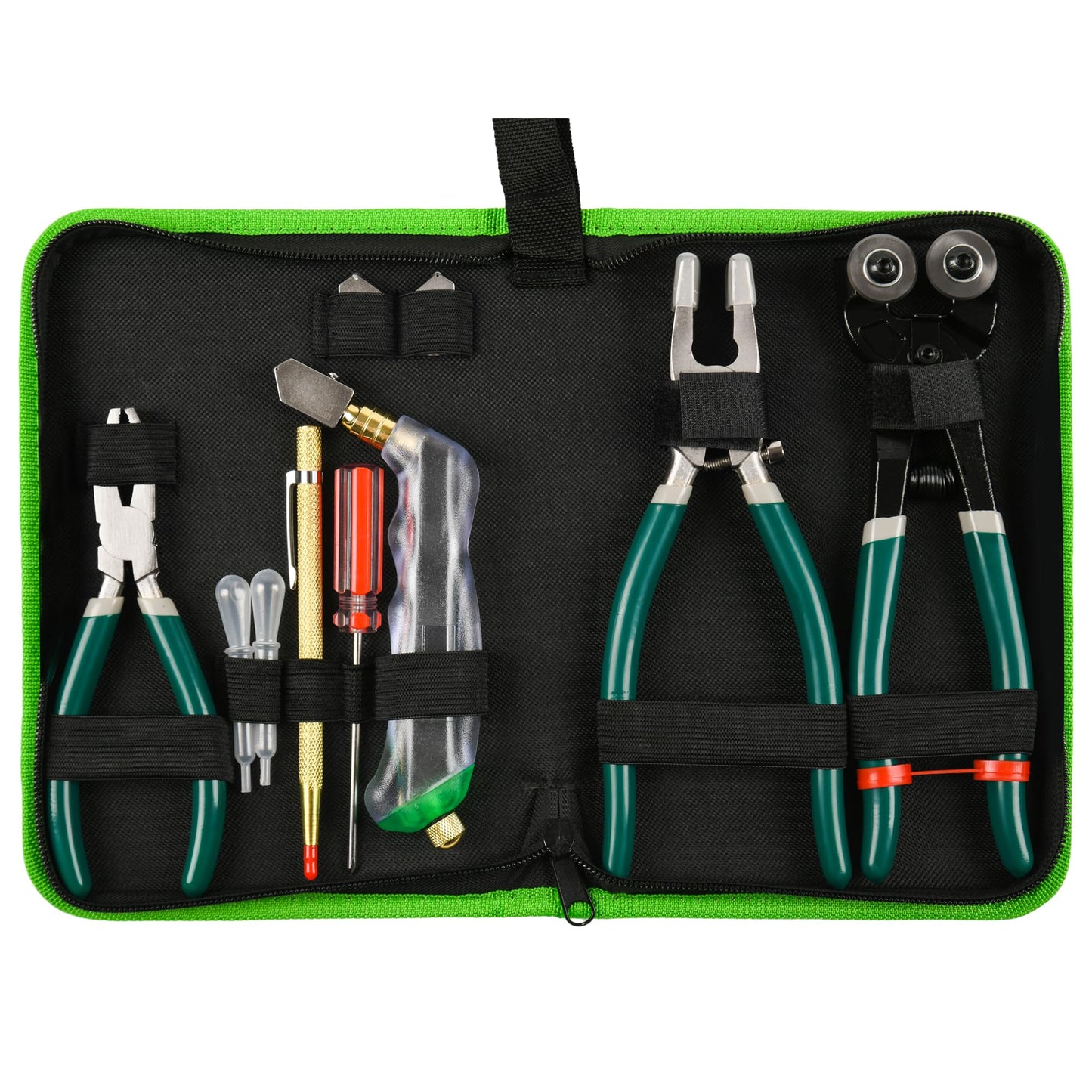 10Pcs Heavy Duty Glass Cutters Tools Kit, Wheeled Glass Tile Nippers Glass Running Breaking Pliers, Breaker Grozer Pliers with Curved Jaws, for Stained Glass, Mosaics, Fusing, Breaking