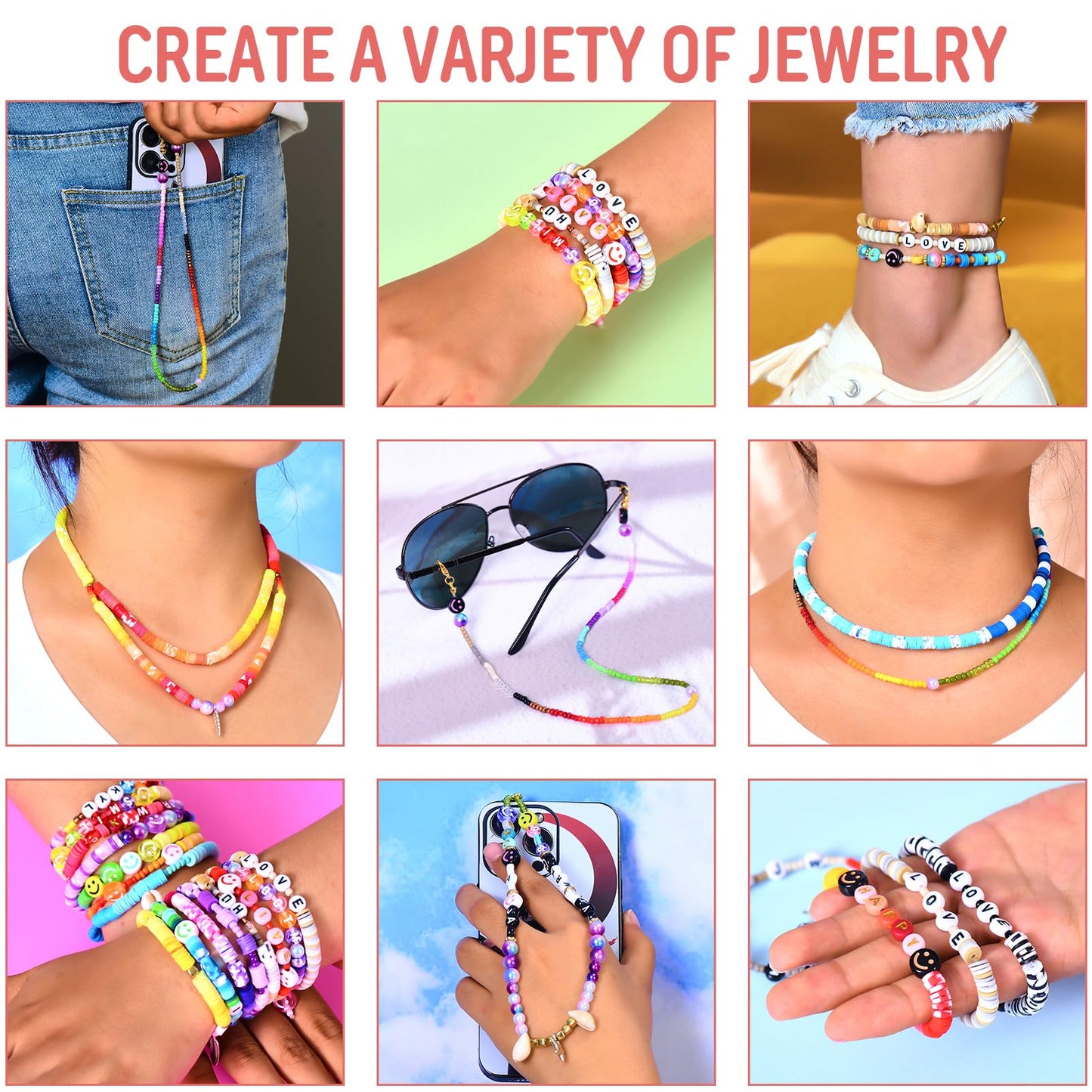 Friendship Bracelet Kit, 16800pcs, 96 Colors Polymer Clay Beads & 24 Colors Glass Seed Beads, 400 Letters Beads，Bracelet Making Kit for DIY Jewelry Making&Friendship Bracelet Making