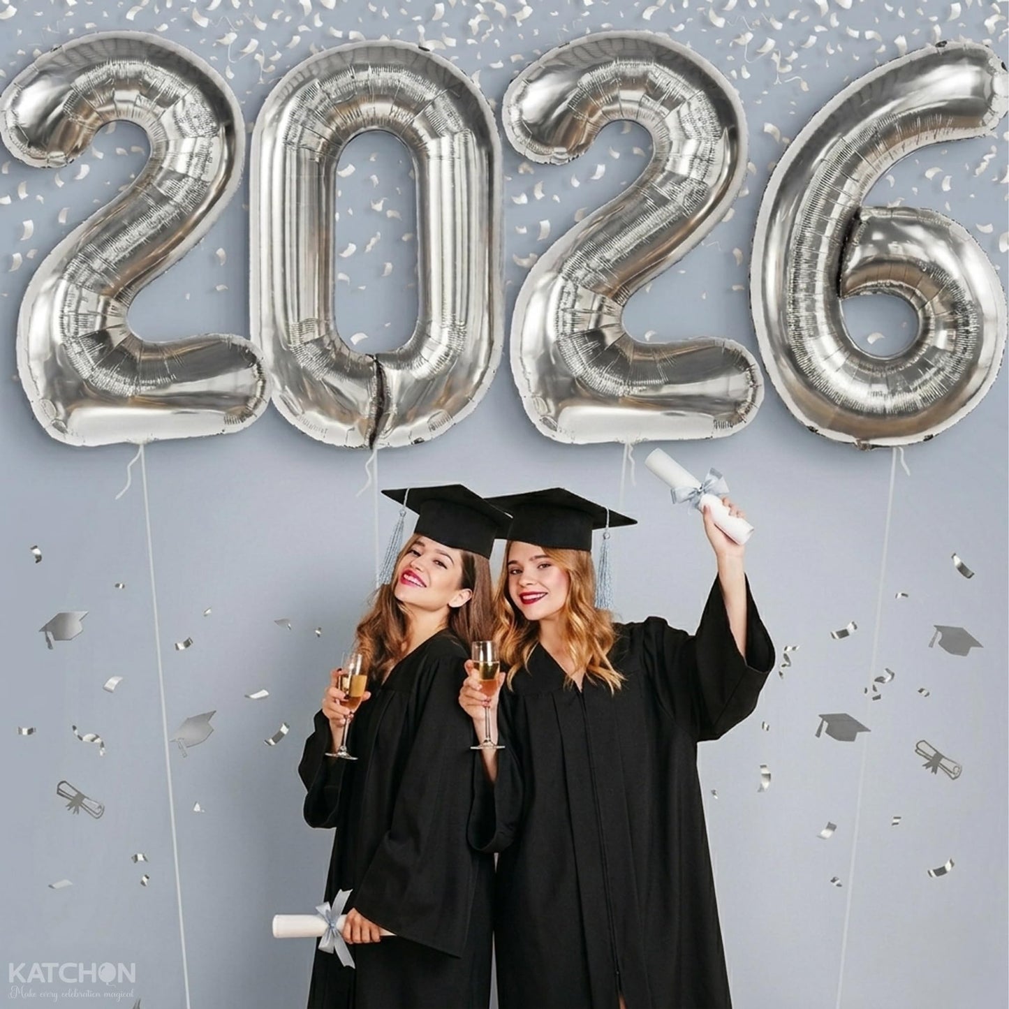 Silver 2026 Balloons 42 Inch, Giant - Silver Graduation Decorations 2026, Foil Number 2026 Graduation Balloons Class of 2026 Decorations | Graduation Party Decorations | Prom Decorations 2026, Katchon
