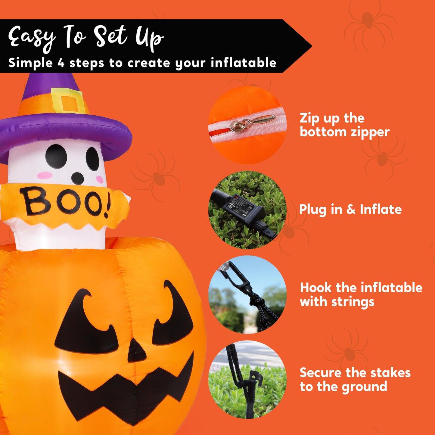 5ft Tall Halloween Animated Inflatables Outdoor Decorations, Inflatable Ghost on Pumpkin with LEDs, Cute Blow Up Pumpkin Ghost Decor for Outside Yard Outdoor Lawn Garden Party Decoration