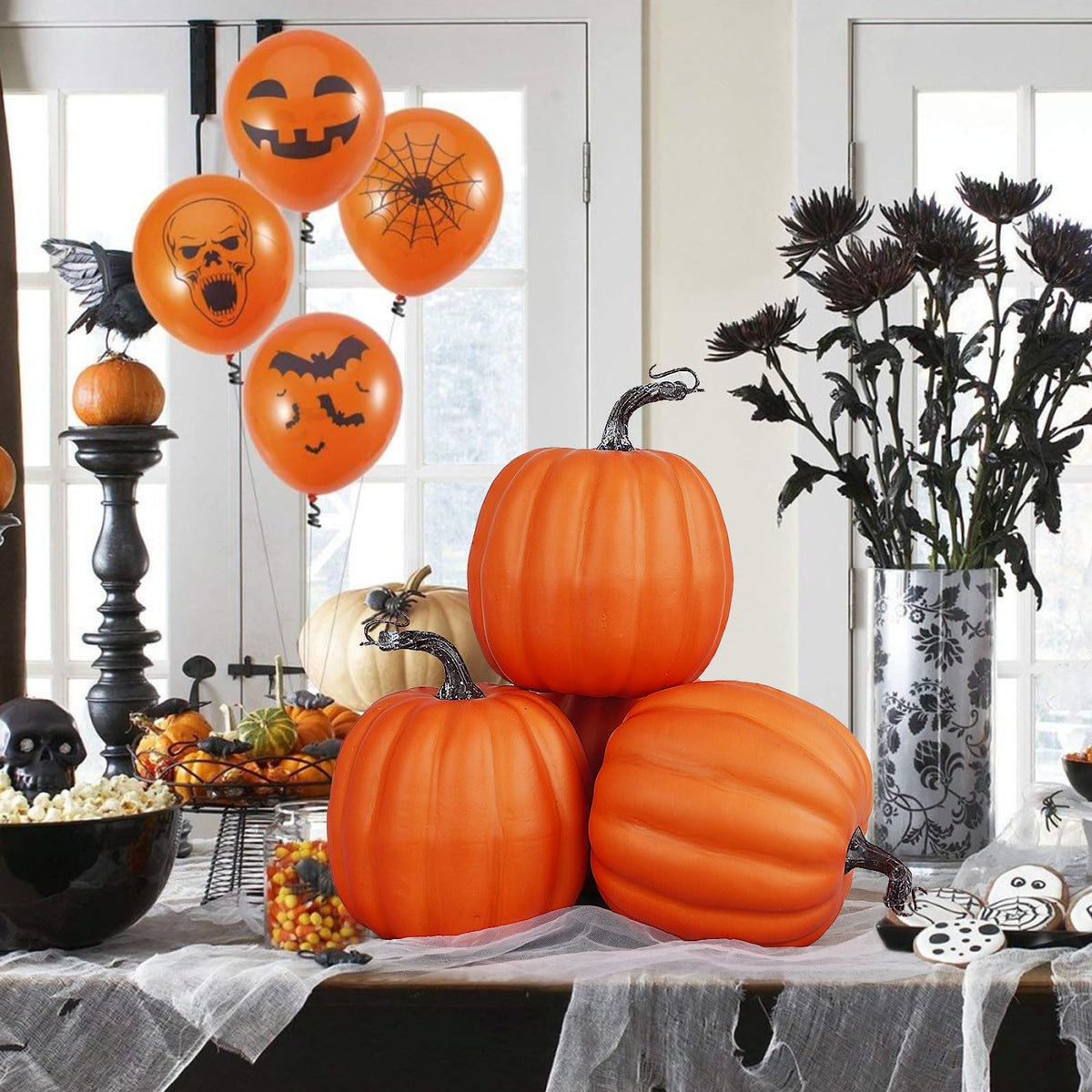 Artmag 6 Inch Large Artificial Pumpkins, 4PCS Big Orange Faux Foam Harvest Pumpkins for Fall Autumn Thanksgiving Seasonal Holiday Decor Decorations (Orange)