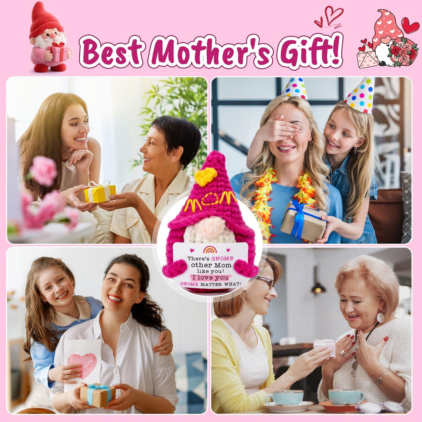 XgiftCreat Mom Gifts for Mothers Day - Funny Mother's Day Birthday Easter Basket Gnome Gift for Mom from Daughter Son, Cute Crochet Gnomes for Mother Mama Mommy I Love You Christmas Stocking Stuffers