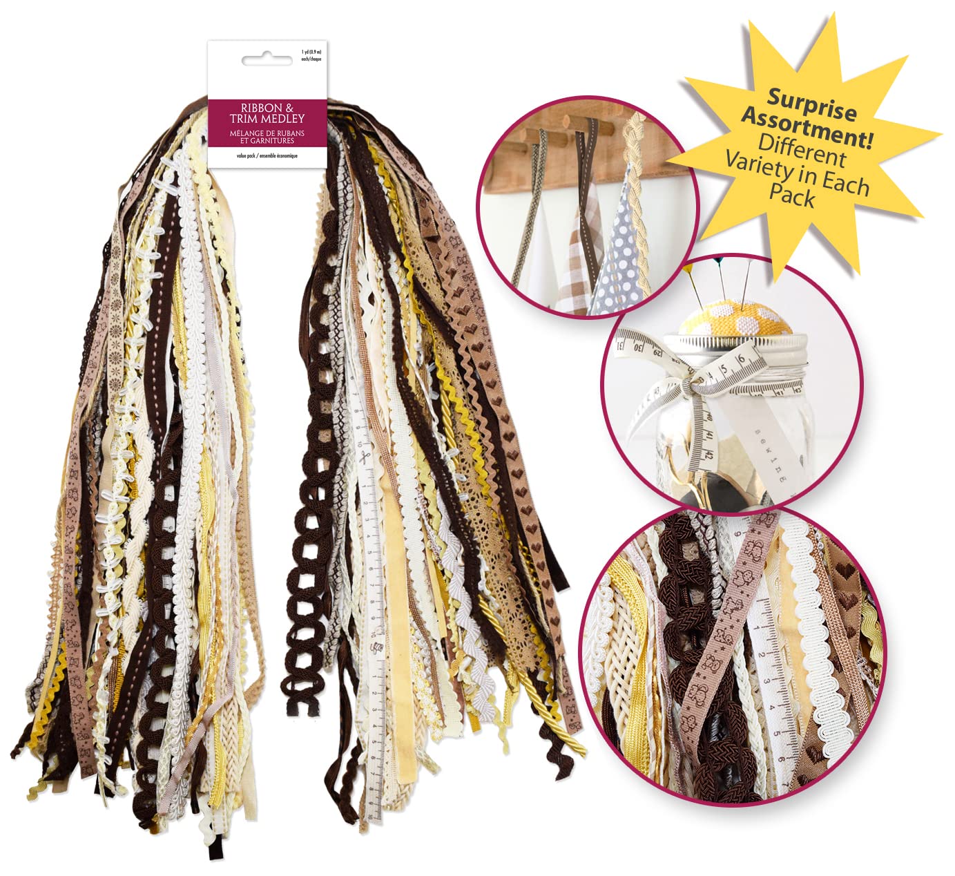 Assorted Ribbon - Ribbons for Crafts Wrapping Ribbon Fabric Ribbon Hair Ribbons for Girls Craft Ribbon Decorative Ribbon Fabric Trim Bow Making Supplies Bow Ribbon Trim Approx 30 Yards - Natural