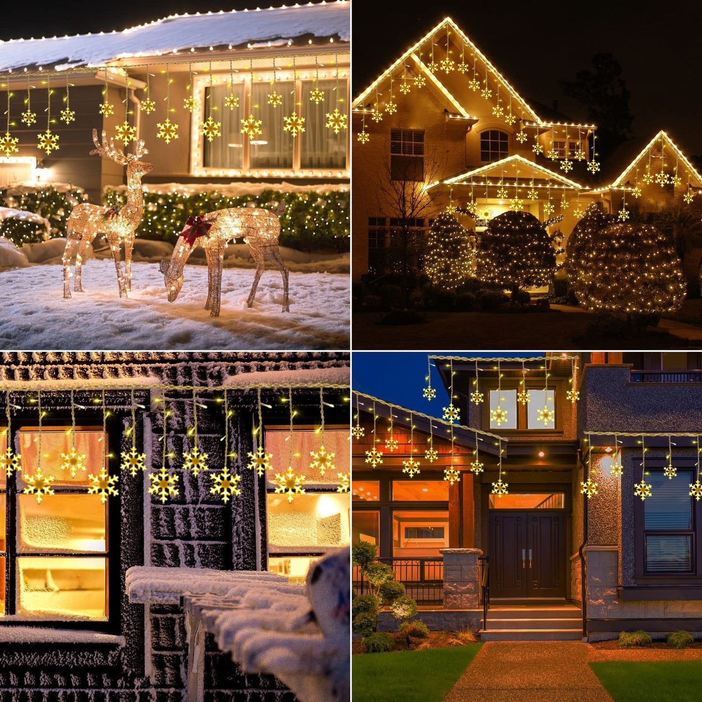 Toodour Christmas Snowflake Lights Outdoor, 17.22ft 264 LED Snowflake Icicle Lights with 22 Drops, Connectable, 8 Modes Waterproof Warm White Christmas Light for Curtain, Eaves, Window, Xmas Decor