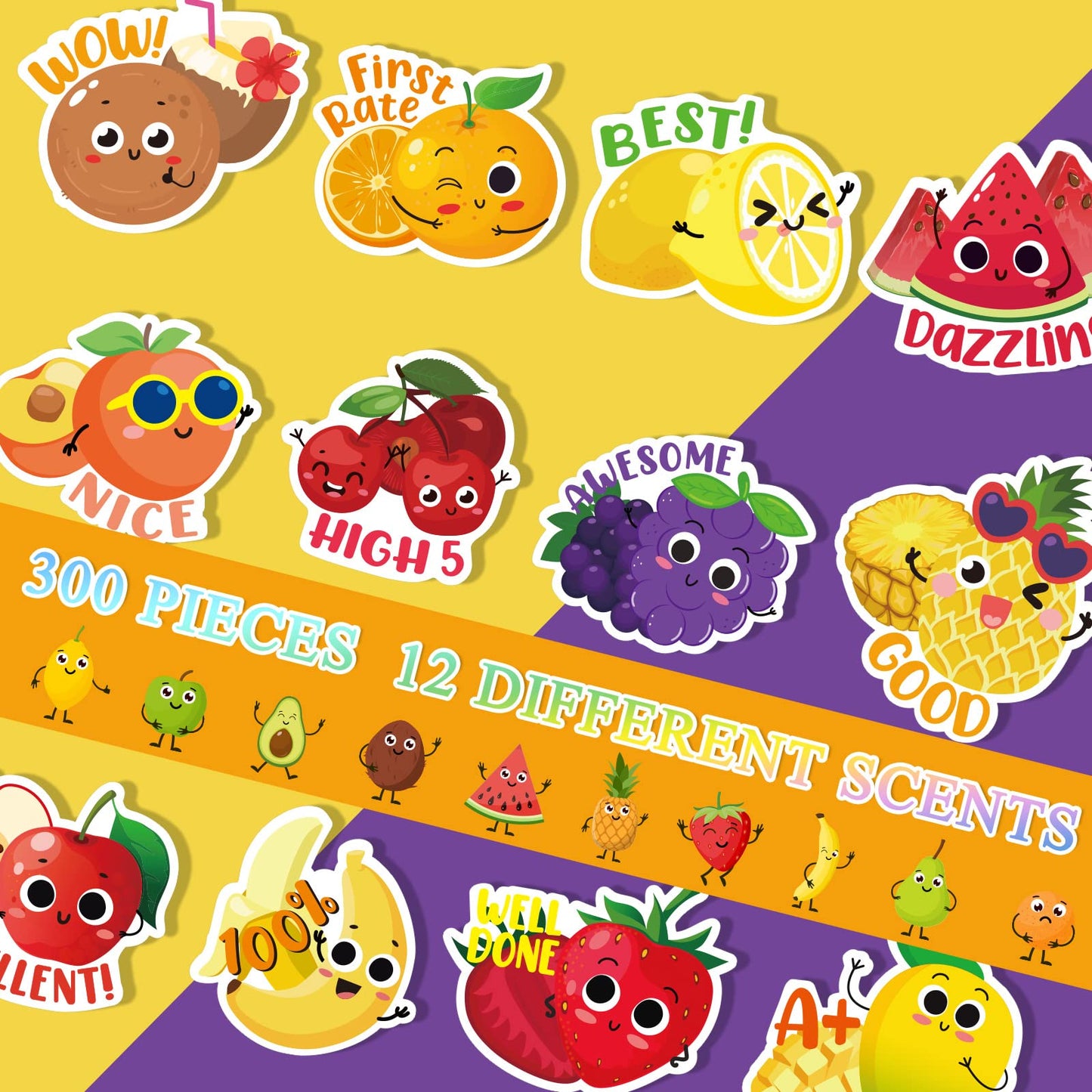 Jetec 300 Pcs Scratch and Sniff Sticker for Kids Smelly Scented Motivational Reward Stickers Teacher Incentive Positive Decal for Student Classroom Chart School Supplies(Fruity)