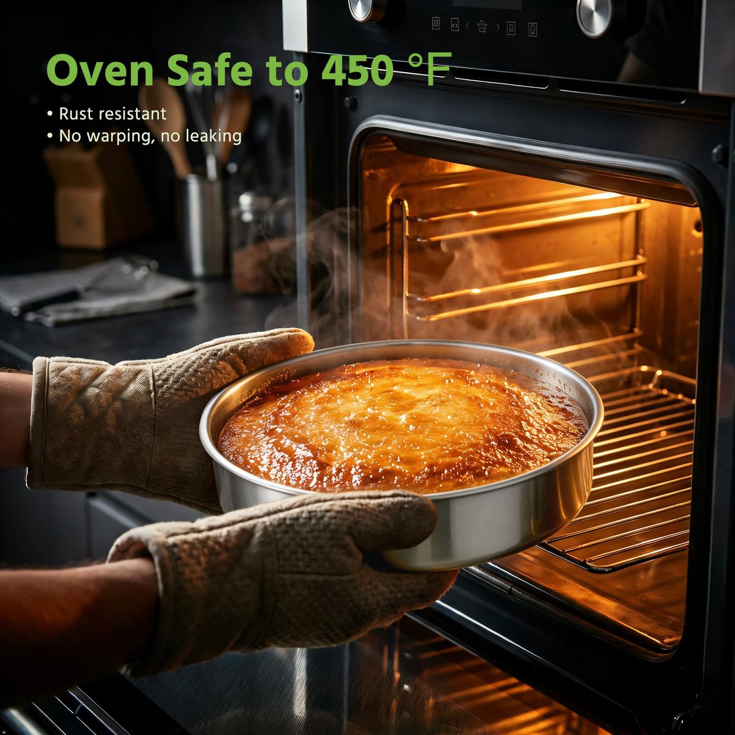 E-far 9 Inch Cake Pan Set of 3, Stainless Steel Round Cake Baking Pans, Non-Toxic & Healthy, Mirror Finish & Dishwasher Safe