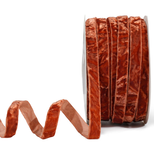 3/8 Inch Terracotta Crushed Velvet Ribbon Thin Cinnamon Vintage Fall Ribbon for Thanksgiving Halloween Flower Bouquet Gift Wrapping Wedding Invitations Crafts Christmas Decorations 25 Yards