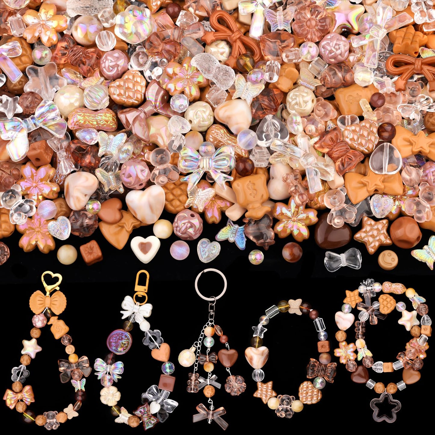 TINKRSTUFF Assorted 170-230PCS Brown Acrylic Beads for Bracelet Making, Flower Bow Butterfly Candy GummyBear Aesthetic Bracelet Charms,Cute Beads for Jewelry Making DIY Necklace Keychain Phone Charm
