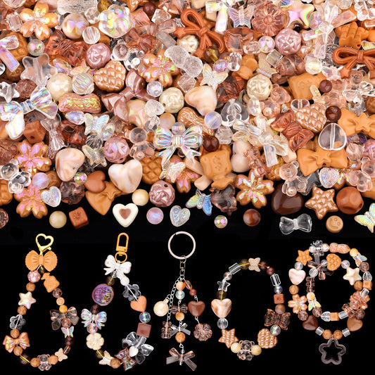 TINKRSTUFF Assorted 170-230PCS Brown Acrylic Beads for Bracelet Making, Flower Bow Butterfly Candy GummyBear Aesthetic Bracelet Charms,Cute Beads for Jewelry Making DIY Necklace Keychain Phone Charm