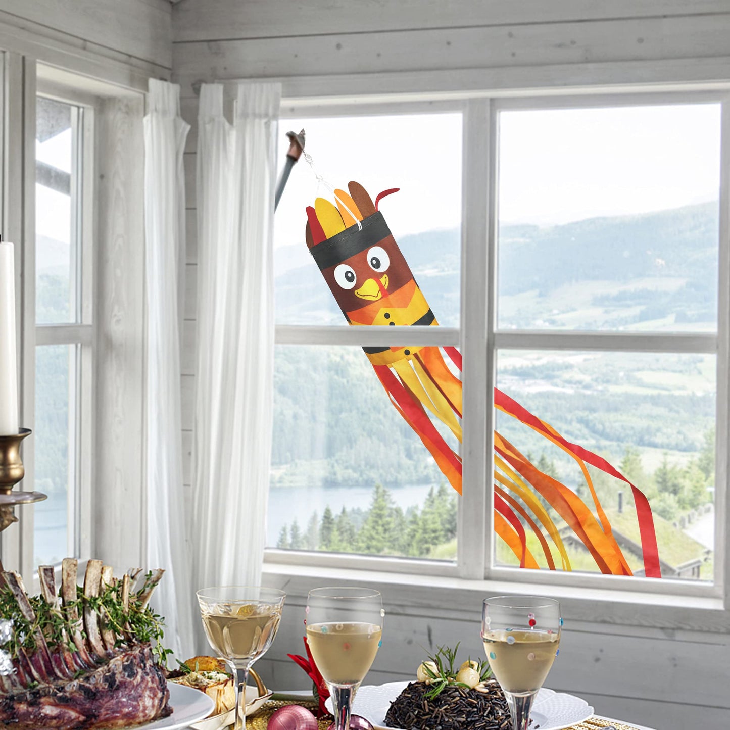 2Pcs 55 Inch Fall Thanksgiving Turkey Windsocks - Fall Decorations - Thanksgiving Party Home Farmhouse Yard Wind Sock Outdoor Hanging Decor