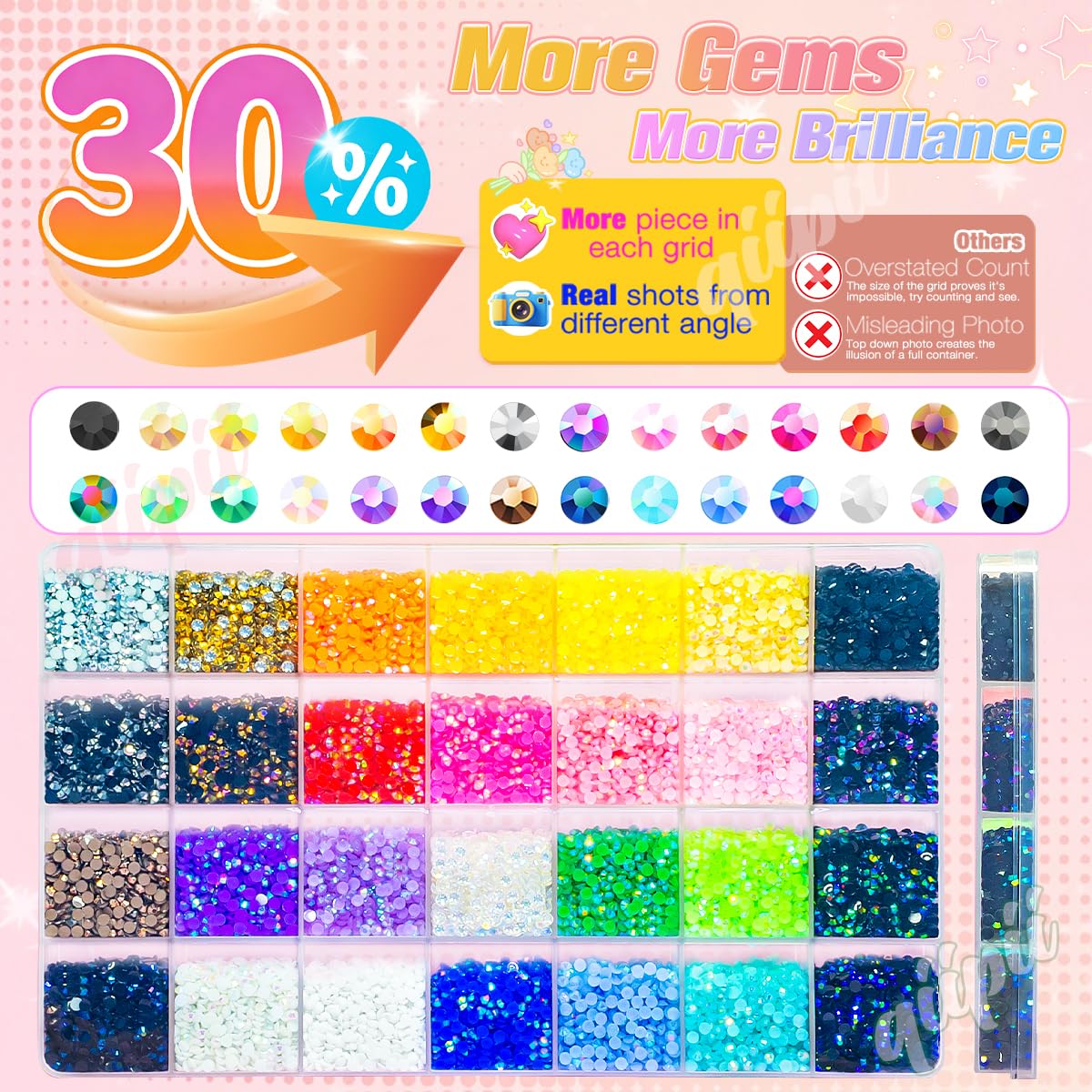 qiipii 28 Color 3mm Jelly Resin Rhinestones w B7000 Glue for Bedazzling Crafting Flatback Stones Colorful AB Gems Diamonds Bedaazler Kit Charms for Nails Eyes Face Makeup Tumblers Bottles DIY Crafts