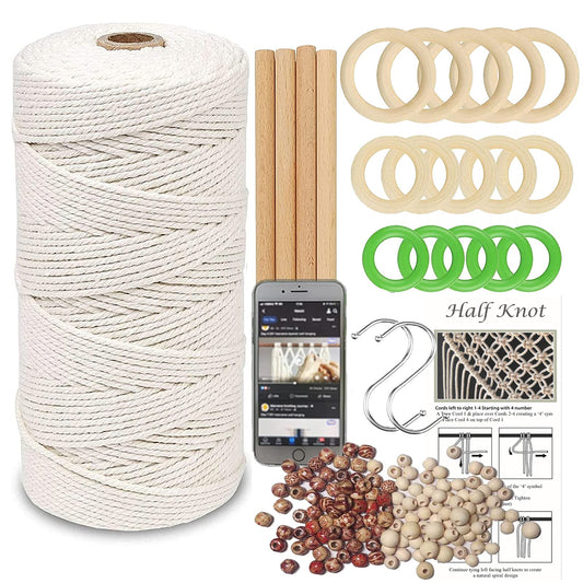 LECZIVOEN Macrame Kit, All in Macrame Supplies 109Yards x 3mm Macrame Cord,DIY Macrame Kit for Adults Beginners, Macrame beads with Wooden Rings and Wooden Sticks for Macrame Plant Hanger Kit
