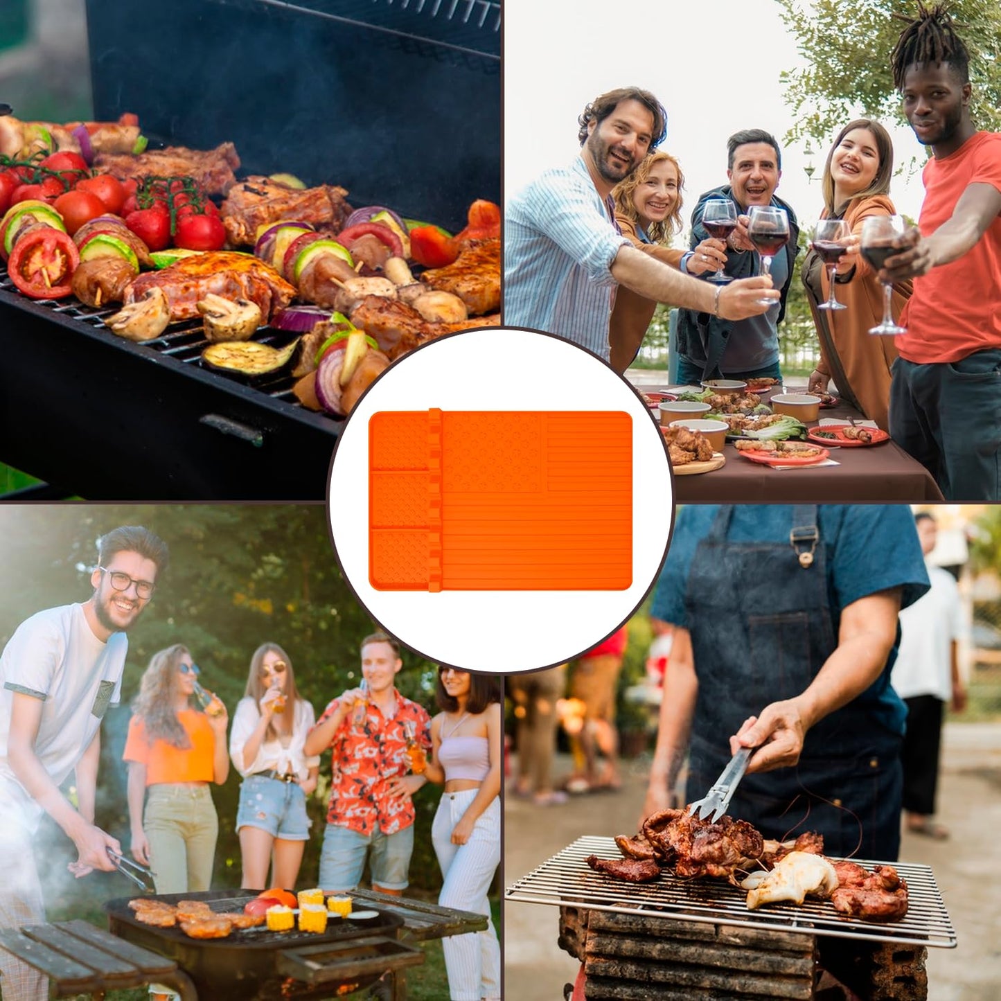 2 PCS Silicone Grill Mat Compatible with Blackstone, BBQ Griddle Tools Mat with Drip Pad, Spatula Mat for Outdoor Kitchen Counter, Gifts for Men (orange-2)