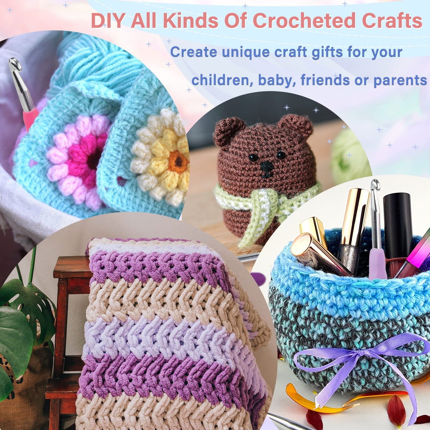 Crochet Hooks 43 Pcs,Drawdart 17 Sizes Ergonomic Crochet Hook Set with Case and Crochet Accessories,Extra Long Crochet Needles for Arthritic Hands,Crochet Kits Suitable for Knitter Enthusiasts