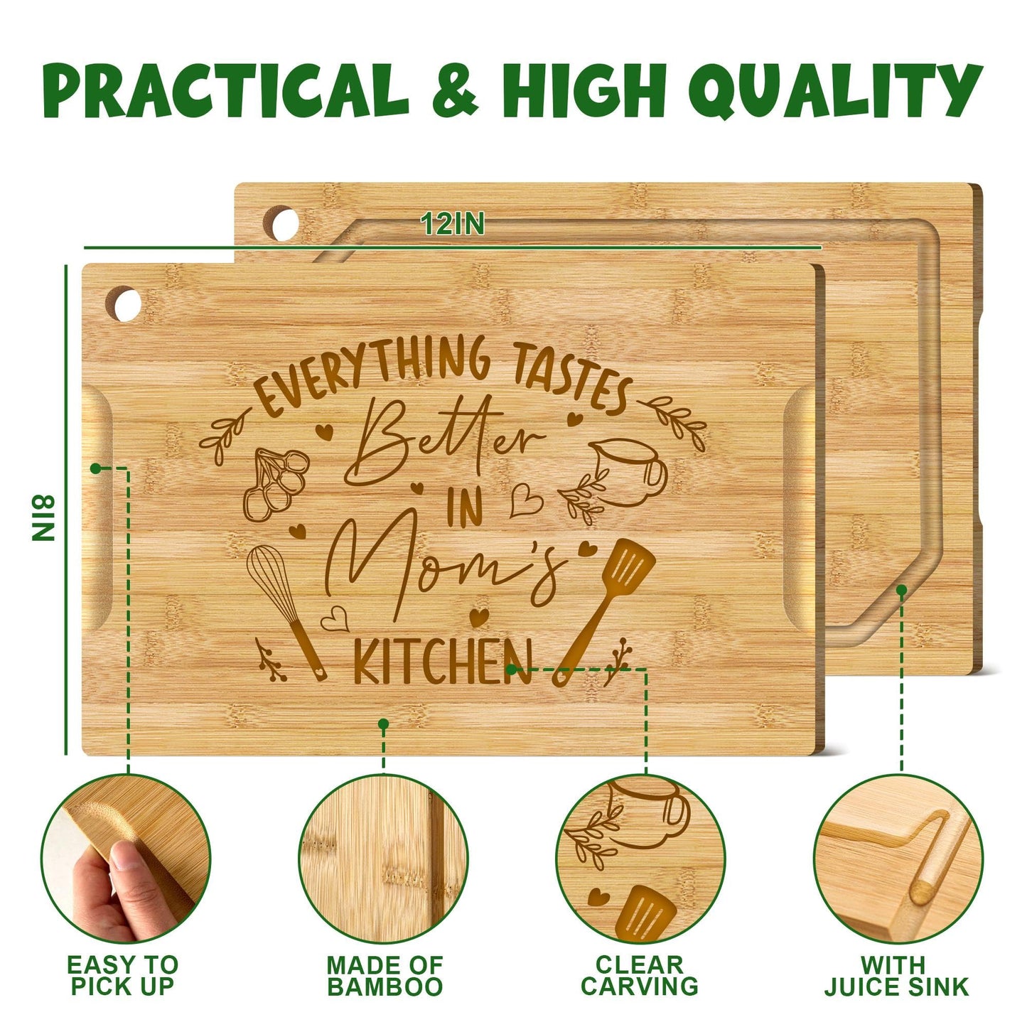 Valentines Day Gifts for Mom - 12X8 Bamboo Cutting Board for Mother with Card, Mom Cutting Board, Kitchen Gifts Decorations, Valentines Day Gift for Mom from Daughter Son