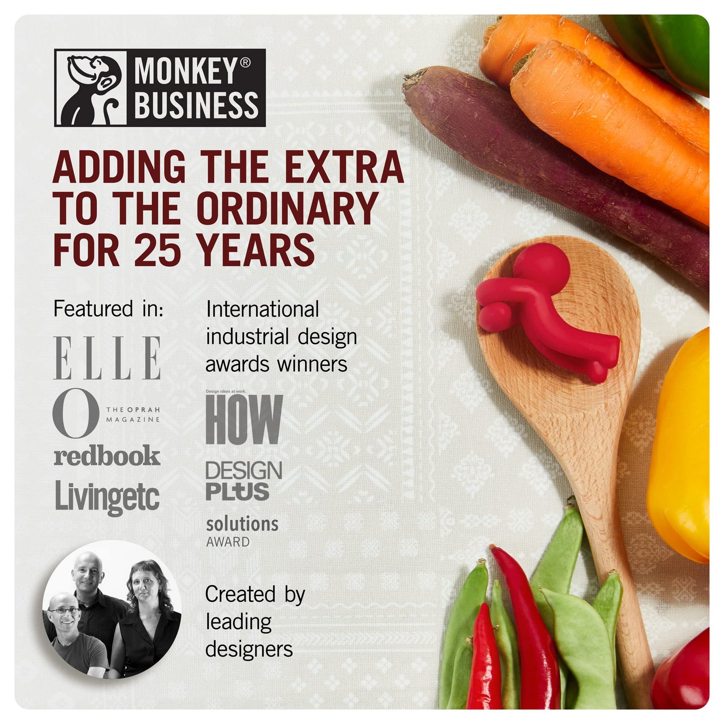 Monkey Business Spoon Saver - Hug Doug Silicone Spoon Saver and Rest, Adjustable to Most Kitchen Cooking Utensils, Red