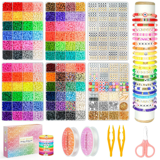 Friendship Bracelet Making Kit 96 Colors, 900pcs Letter Beads, 100pcs Number Beads, Gold Silver Spacer Beads Charms Clay Beads for Concert Friendship Bracelets Jewelry Polymer Heishi Beads