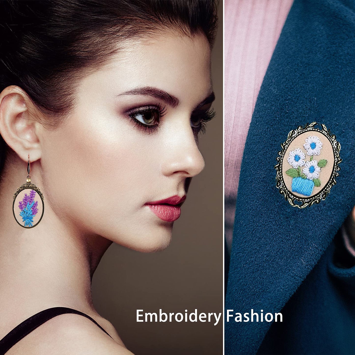 ZOCONE 6 Packs Embroidery Necklace Kits, Embroidery Pendant Kit Mini Cross Stitch Kit with Hoop, Necklace, Pendant, Brooch, Stamped Pattern Cloth, Instructions, etc. Embroidery Kits for Adults