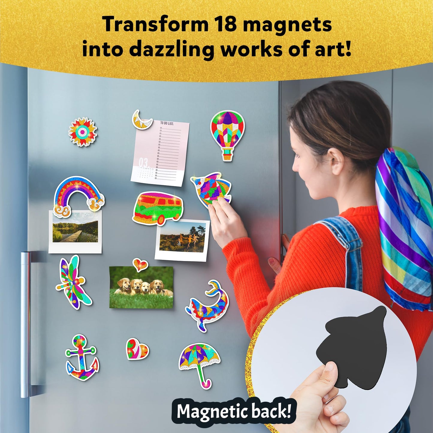 Foil Fun - Pretty Patterns, 18 DIY Magnets Mess-Free Art, Colorful Creative Party Activity, Craft Kits, 60+ Foam Stickers, Easter Gifts for Kids, Teens, Adults, Families