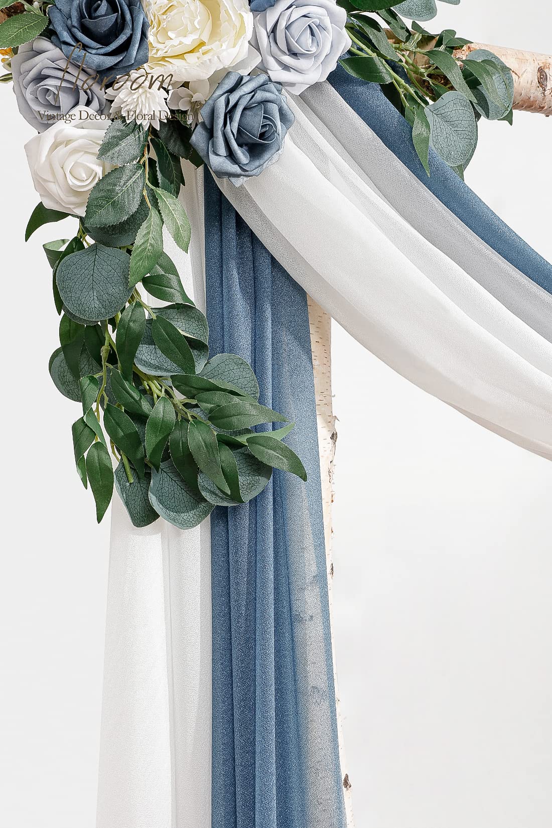 Wedding Arch Draping Fabric 2 Panels 20Ft Chiffon Fabric Drapes Arbor Drapery Wedding Ceremony Reception Swag Decorations (White & Dusty Blue)