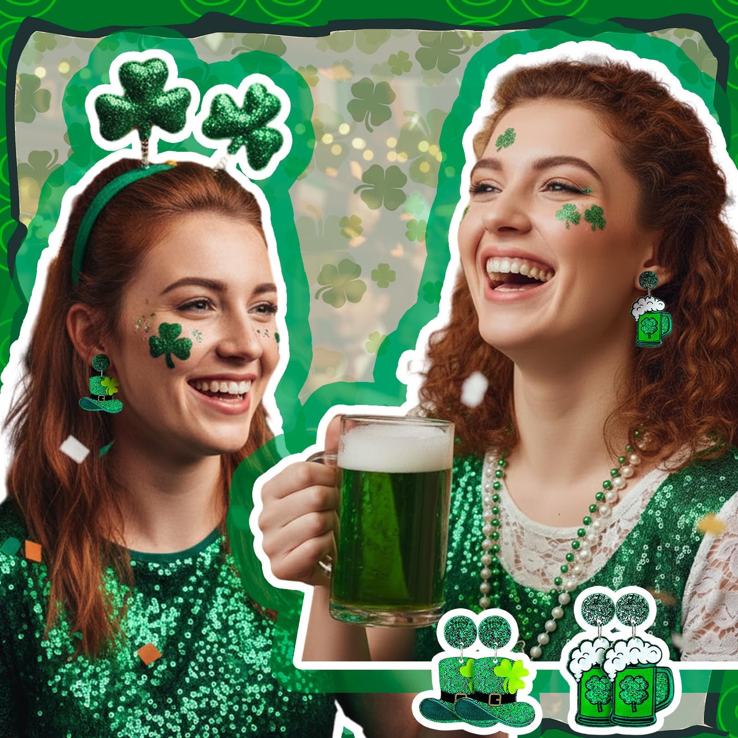 36 Pairs Wooden St. Patrick's Day Earrings Irish Shamrock Green Dangle Earrings Accessories for Women Saint Patrick Jewelry Gifts