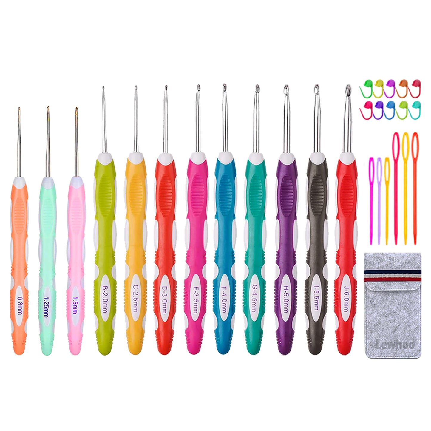 Ergonomic Crochet Hooks Set with Case, 12PCS Crochet Hooks for Arthritic Hands, Size from 0.8mm~6.0mm