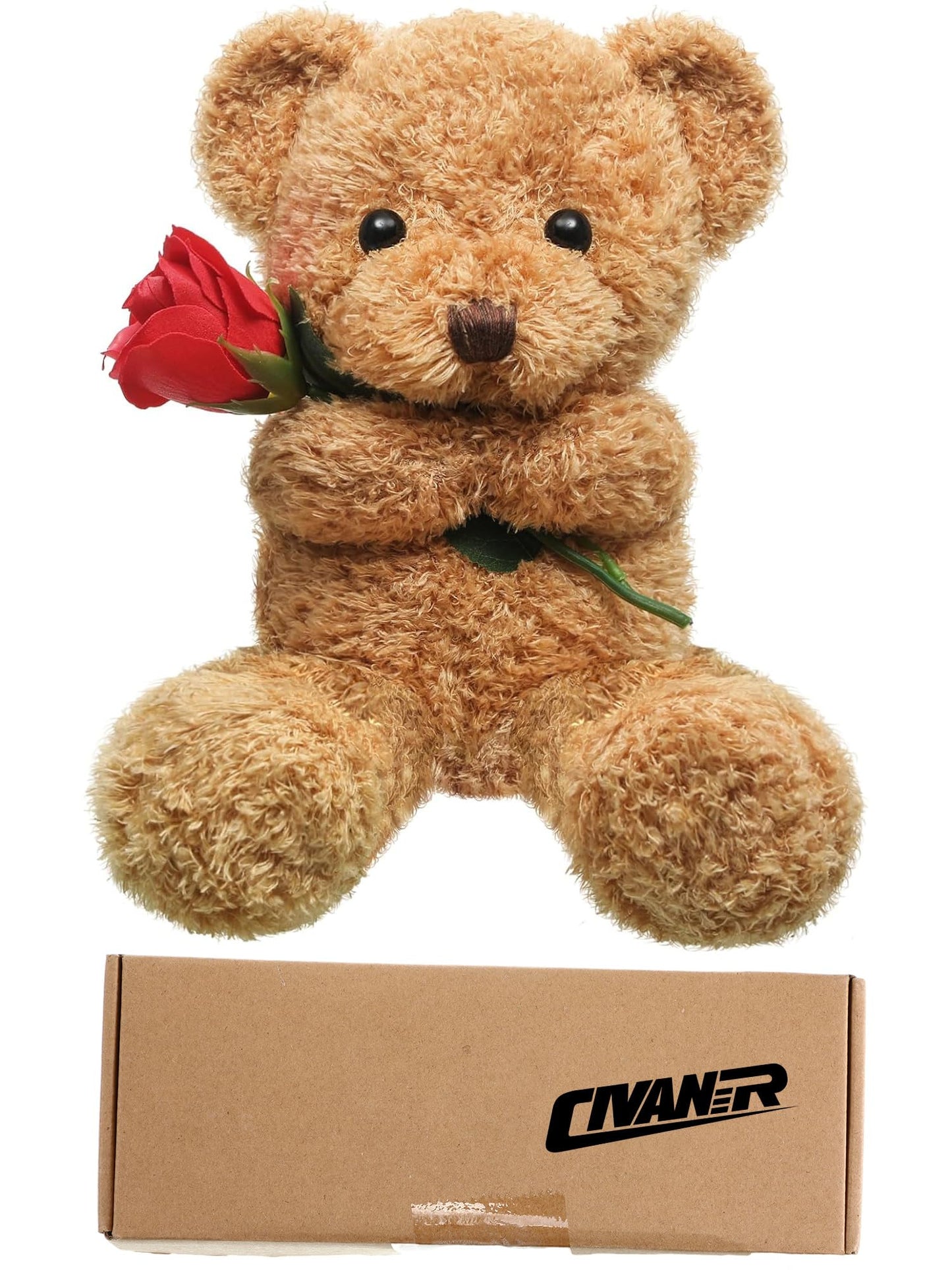Valentine Bear Stuffed Animal Gift with Rose Funny Cute Bear Stuffed Animal Plush Gift for Valentine Mother Birthday Wedding Christmas, 11.8 Inches(Beige)