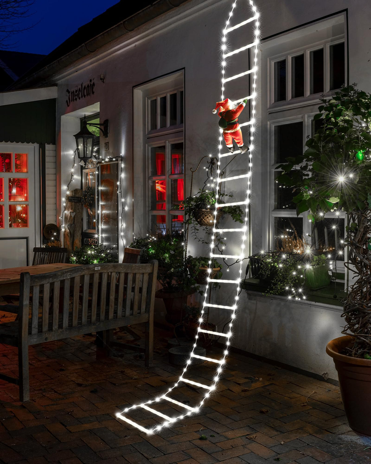 LED Christmas Lights - 10ft Christmas Decorative Ladder Lights with Santa Claus, Xmas Decorations Light for Indoor Outdoor, Window, Garden, Home, Wall, Xmas Tree Decor - White