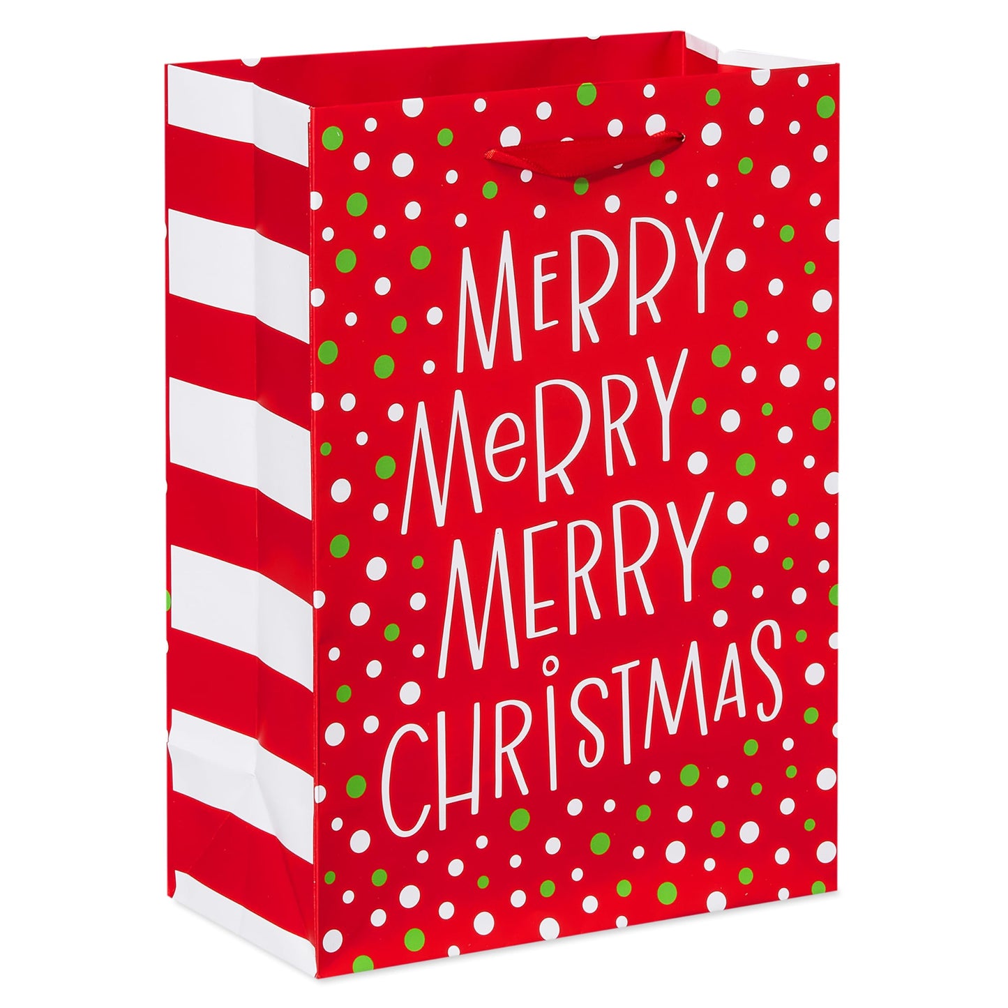 10" Medium Christmas Gift Bags, Red, White, Green and Black Winter Designs (4 Bags)