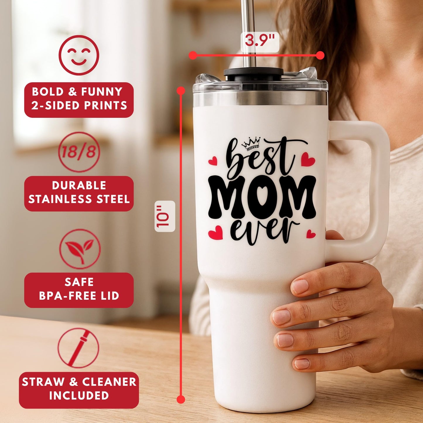 Mothers Day Gifts For Mom - Best Mom Ever Tumbler With Handle 40oz, Mommy Coffee Mug, Mama Tumblers, Momma Gift Ideas, Funny Birthday Present For Her, Cute Mother Day Gift Tumbler, Mom Cup