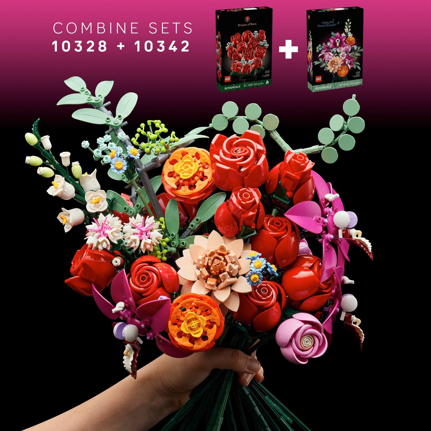 LEGO Botanicals Bouquet of Roses Artificial Flowers - Fake Red Roses Building Set for Adults, Ages 18+ - Gifts for Anniversary for Women & Men - Home Decor for Table Display - 10328