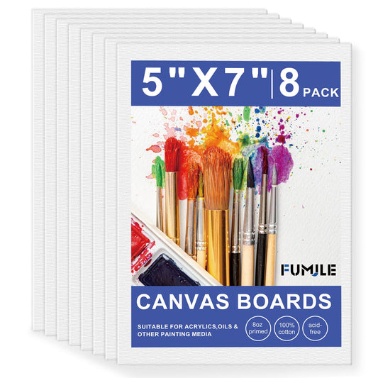 5x7 Inch Canvas Boards for Painting, 8 Pack Primed Acid-Free Blank Canvas Panels, Mini Canvas for Beginners & Artist, Small Canvases for Painting for Classroom and Painting Parties.