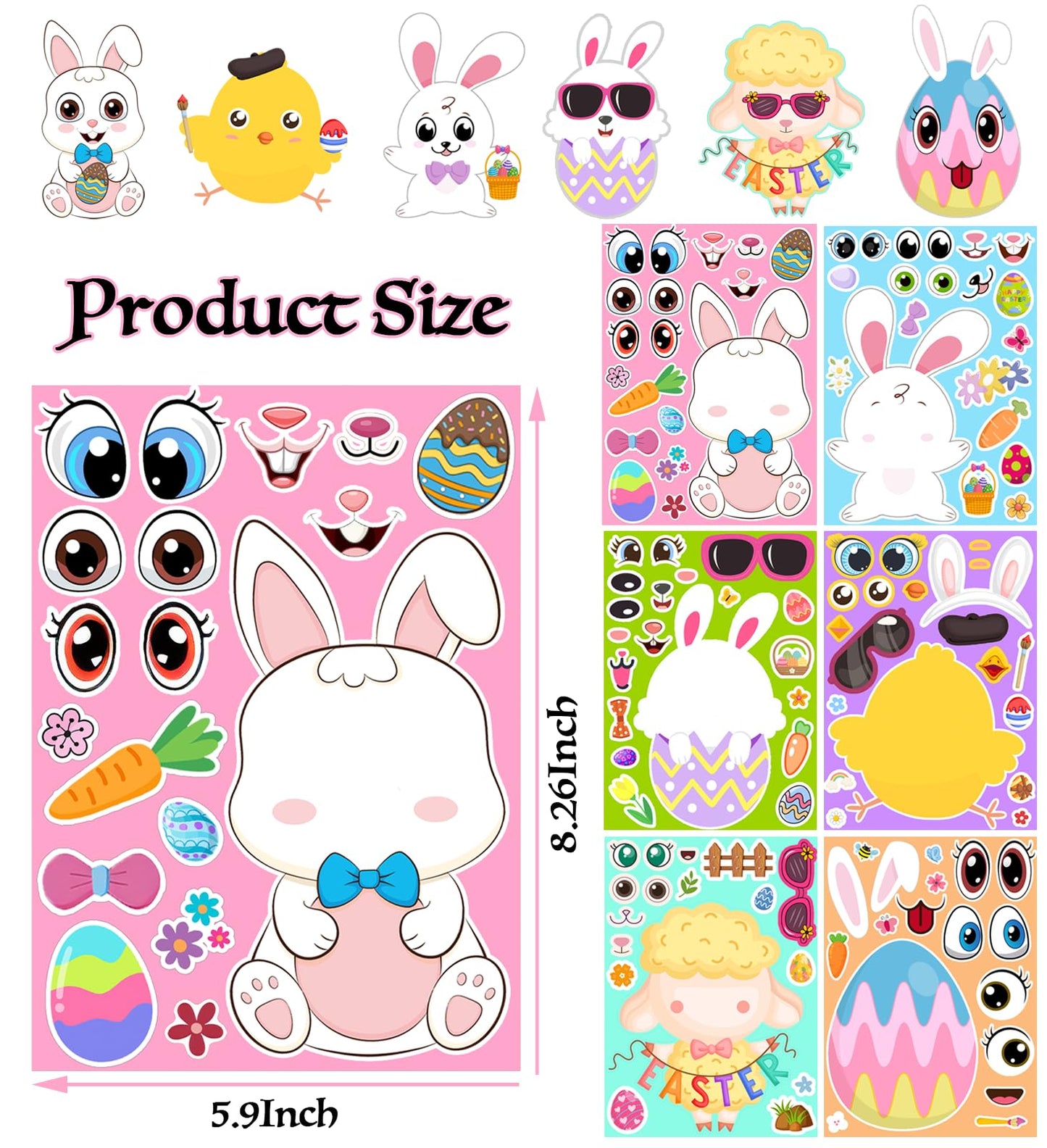 Easter Stickers - DIY Happy Easter Egg Bunny Sticker for Kids, Easter Crafts Stickers Kids Game Toys Gift Party Favor Supplies(24 Sheets)