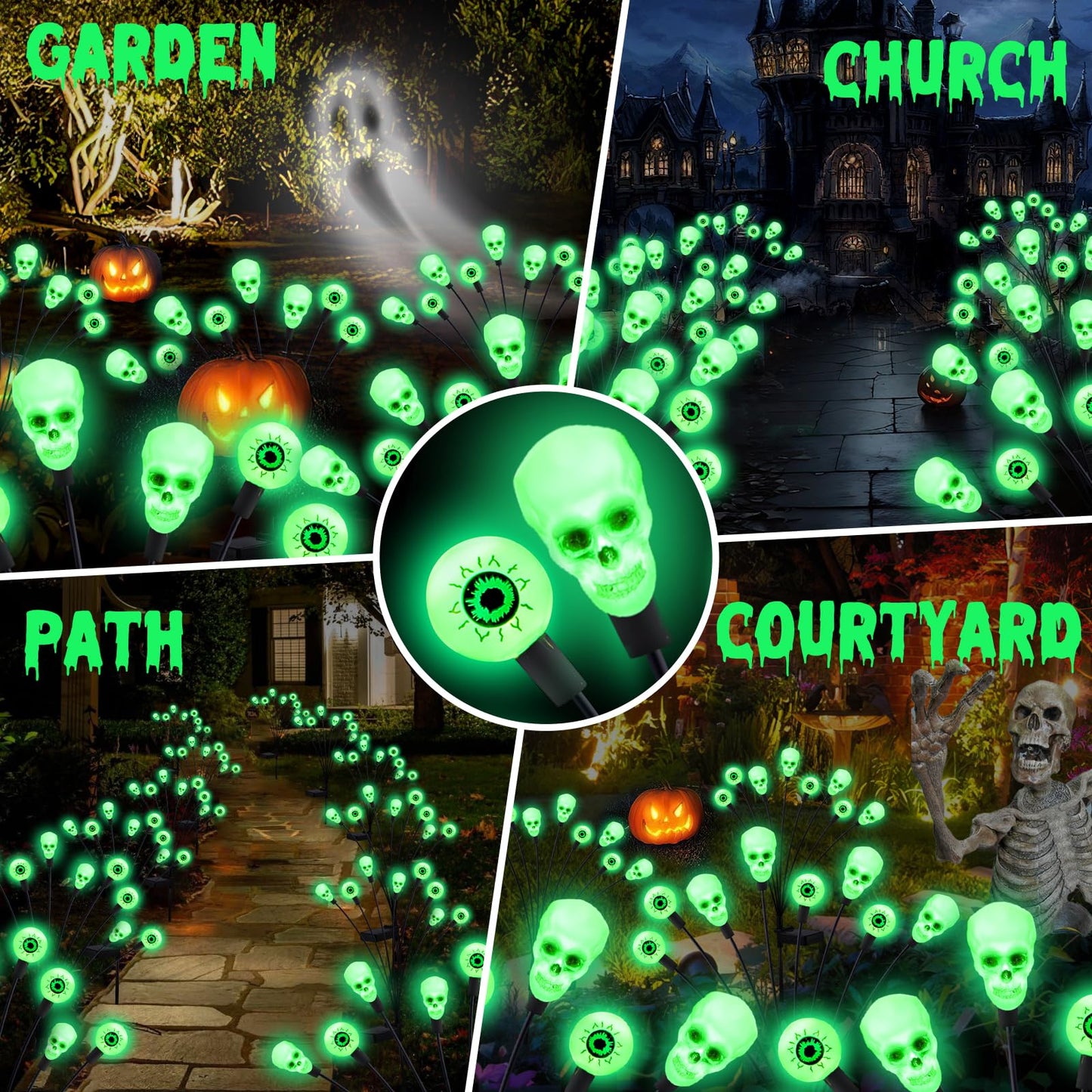 FENSAN Solar Halloween Lights Outdoor,Halloween Decorations Outdoor, Scary Halloween Eyeball Lights,2PACKS 16LED,IP65 Waterproof,Halloween Decor for Garden/Yard/Patio/Lawn/Pathway(Green)