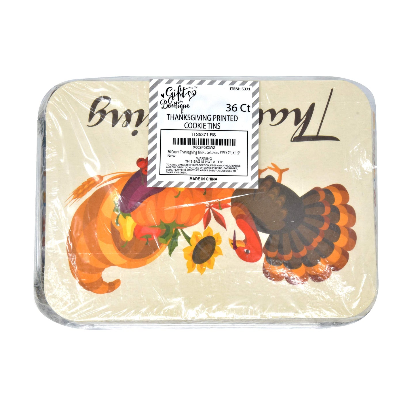 Gift Boutique Thanksgiving Aluminum Foil Pans with Lids – 36 Pack Disposable 7x5x1.5 Inch Rectangular Containers with Festive Turkey and Pumpkin Prints for Holiday Baking, Leftovers, and Desserts