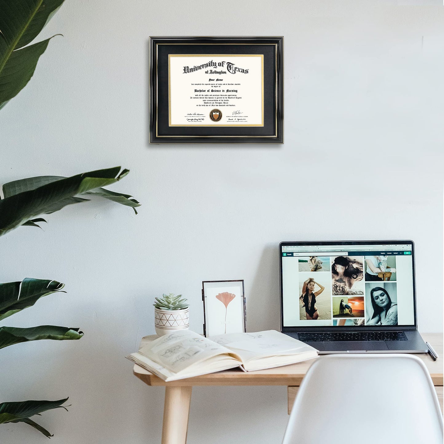GraduationMall 8.5x11 Diploma Frame with Black over Gold Mat or Display 11x14 Certificate without Mat,Solid Wood & Tempered Glass,Glossy Black Finish with Gold Trim