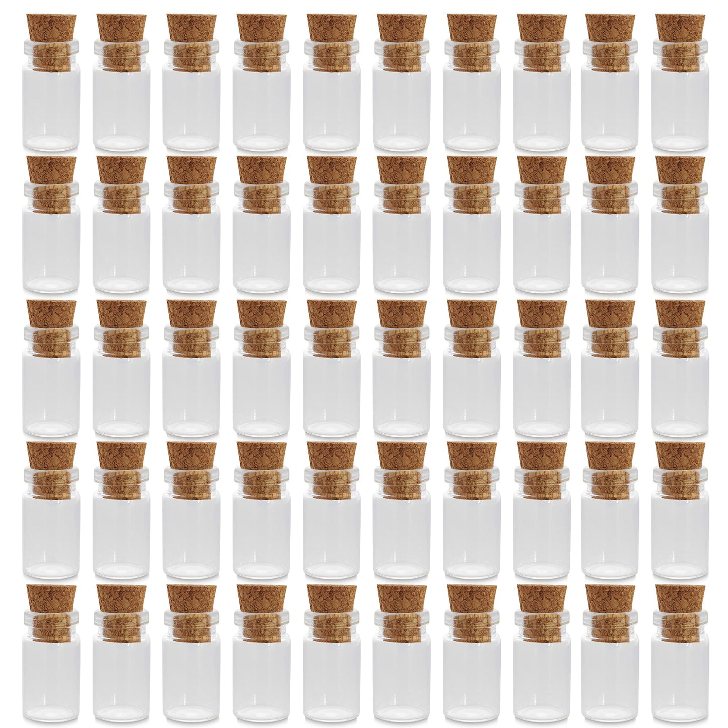 Clear Glass Jars Bottles 50 Pack Mini, Tiny, Cork Stoppers, Arts & Crafts, Projects, Decoration, Party Favors, 18mm x 10mm Diameter