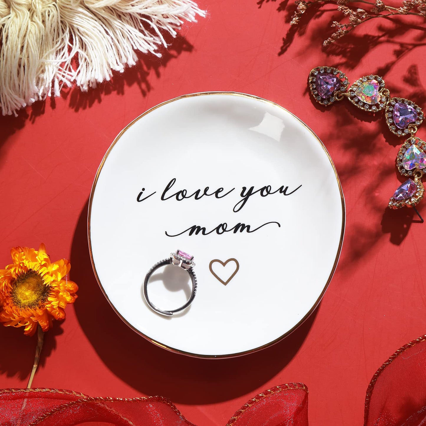 PUDDING CABIN Mom Gifts: I Love You Ring Dish for Mom's Birthday, Valentines, Christmas & Wedding