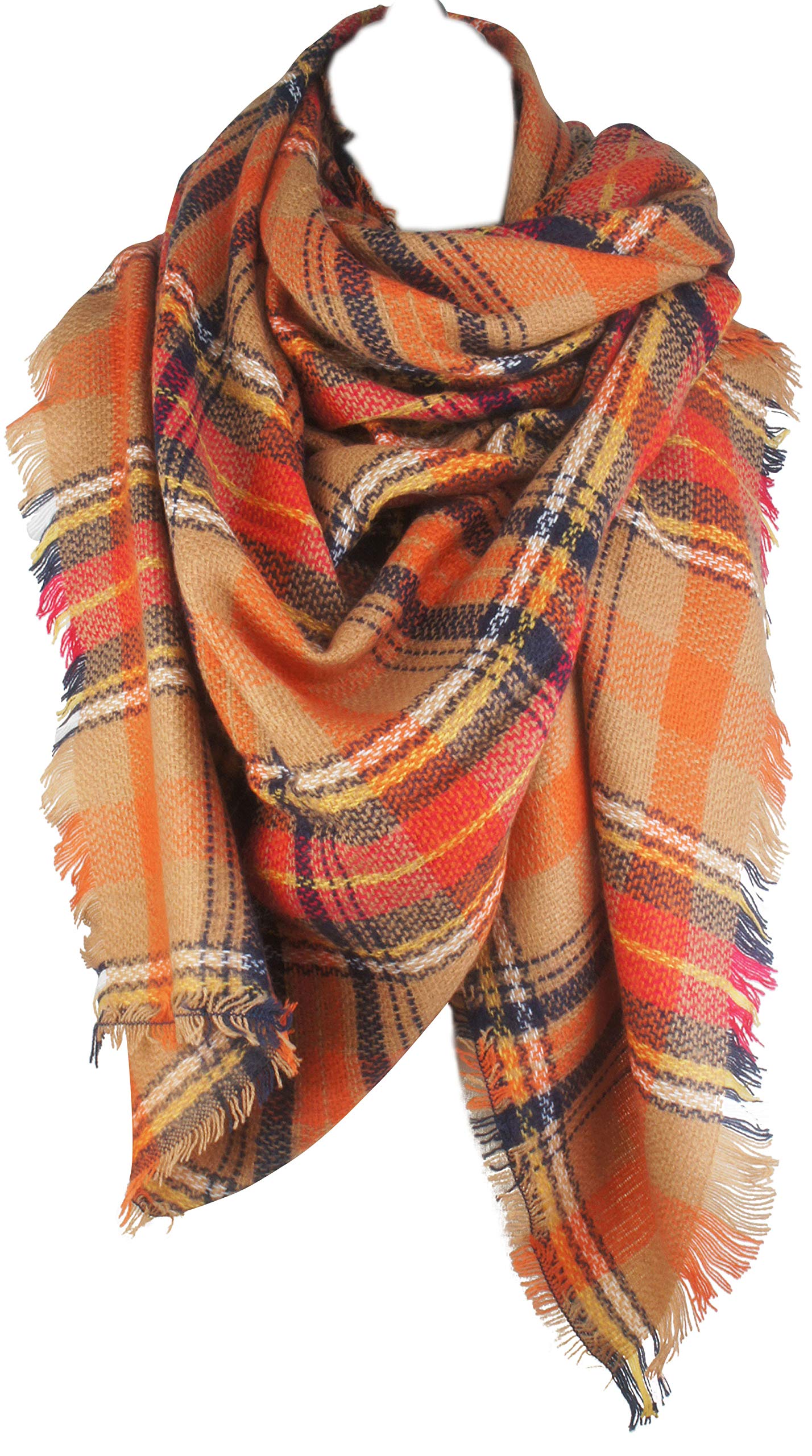 Women's Plaid Blanket Fall Winter Scarf Wrap Oversized Shawl Orange for Halloween Thanksgiving