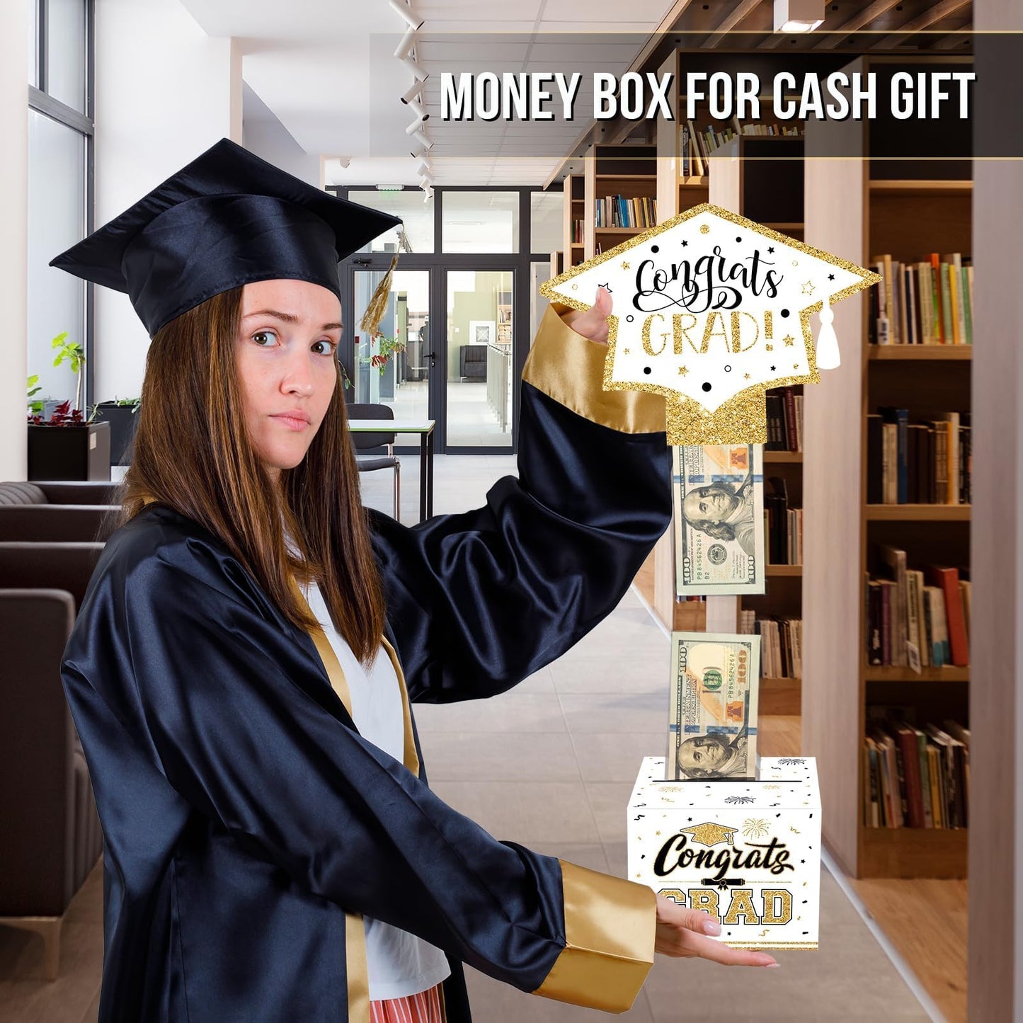 VABAMNA Class of 2026 Graduation Money Box for Cash Gift Pull, Funny Surprise DIY Cash Gift Idea Kit Graduation Money Holder for School Congrats Grad Party Favors, White Gold
