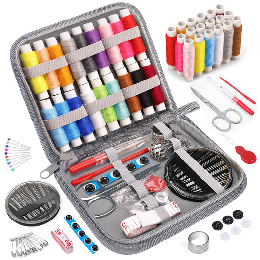 Coquimbo Sewing Kit for Adults, Kids, Beginner, Traveler, Portable Sewing Supplies Contains Soft Tape Measure, Scissors, Thimble, Thread, Sewing Needles (Gray, M)