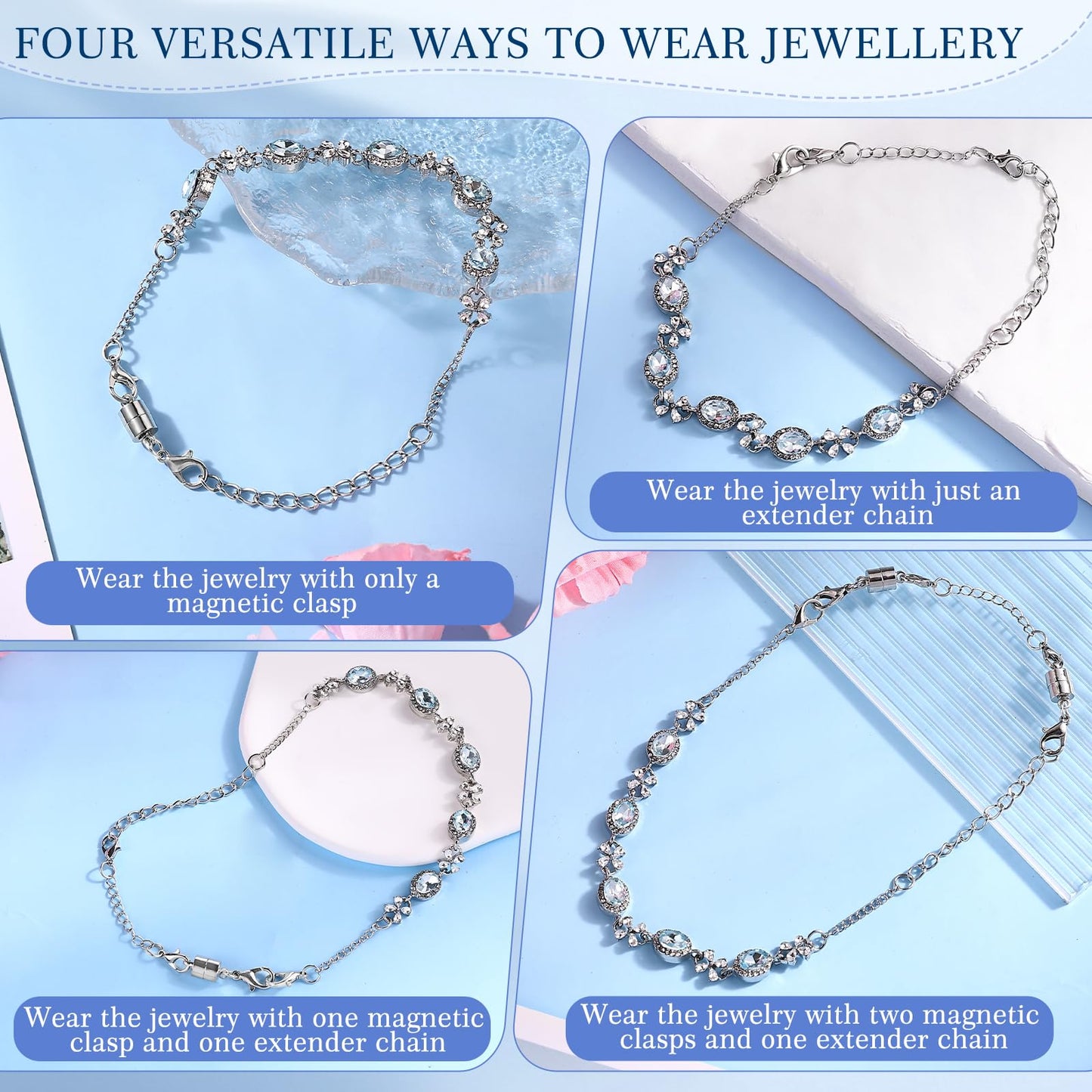 20 Pack Necklace Extenders, Magnetic Necklace Clasp with Lobster Clasp, 18K Plated Brass Jewelry Converters and Stainless Steel Extender, Suitable for Bracelet Necklaces Anklet Chains, Gold&Silver