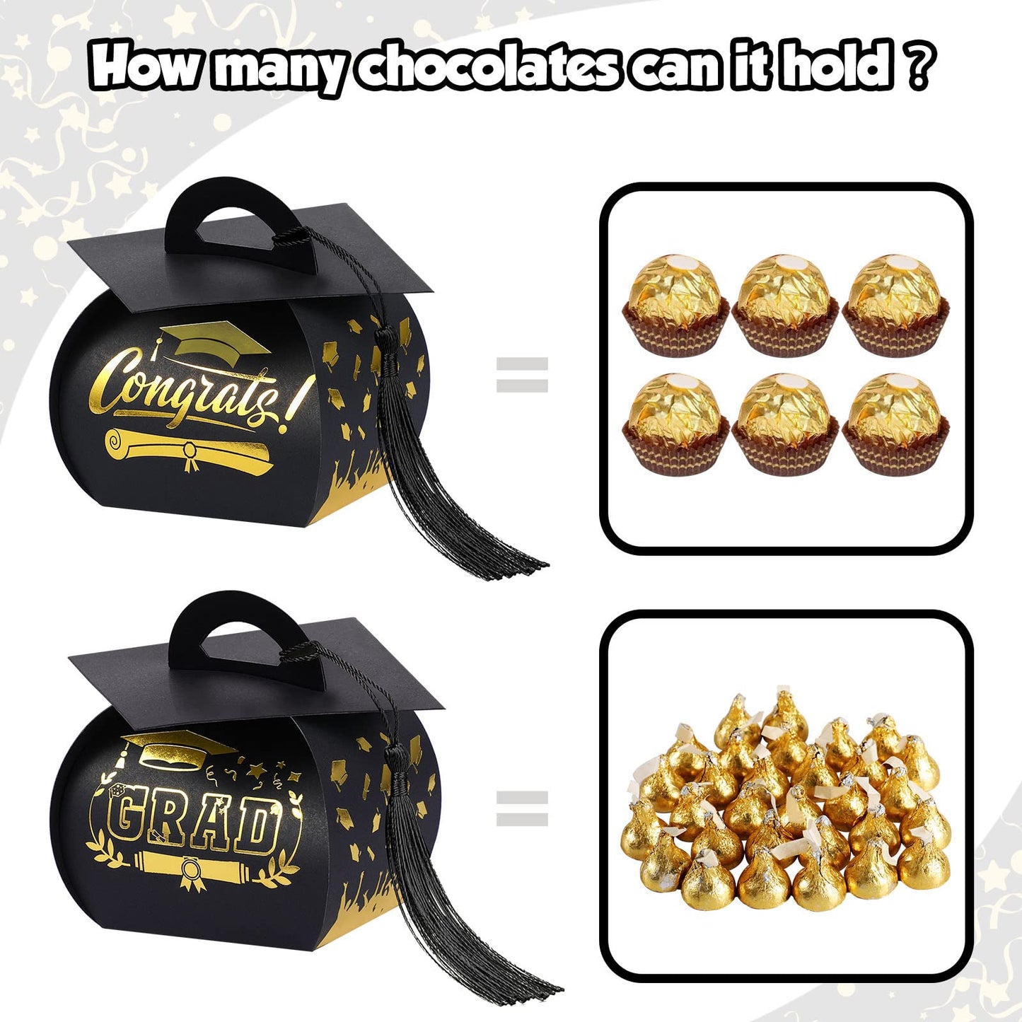 TaoBary 30 Pcs Graduation Cap Gift Boxes Graduation Decorations Class of 2026 Candy Box with Tassel for 2026 Grad Party Favors Supplies(Black, Gold)