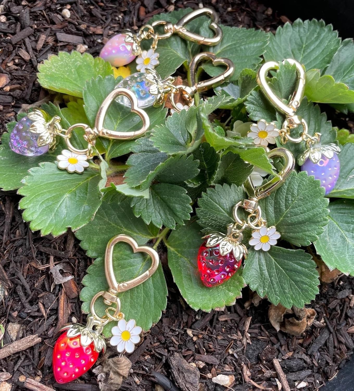 SIGZKK Cute Cherry Strawberry bag charms keychain purse accessories charm for women handbags Kawaii Flower Car Key Chain