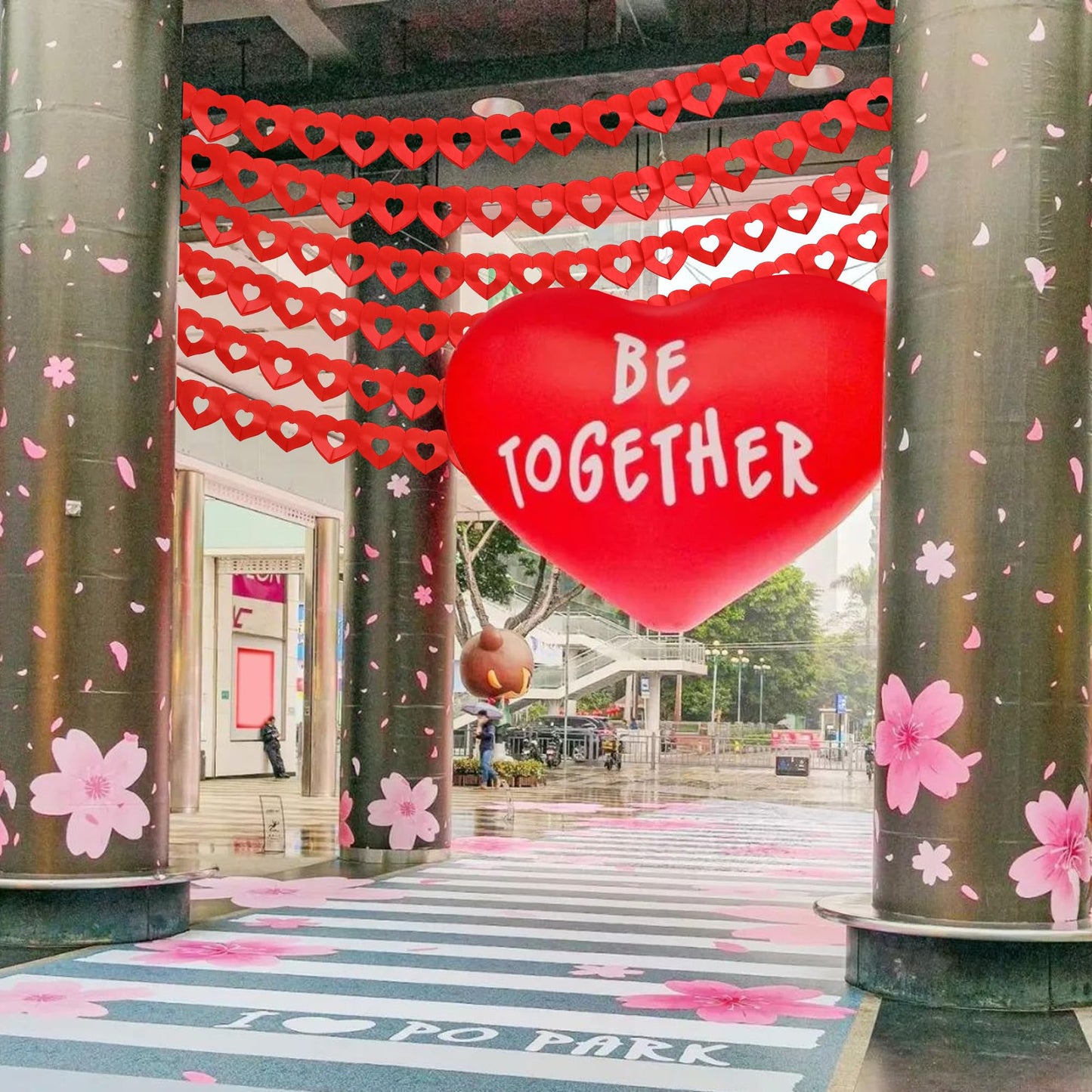 Tlswshsy 10Pcs Valentines Day Heart Garland Banner, 100Ft Pre-Strung Red Heart Paper Garland, Heart Shape Hanging Paper Decoration for Valentines Engagement Wedding Party Anniversary Birthday Supply