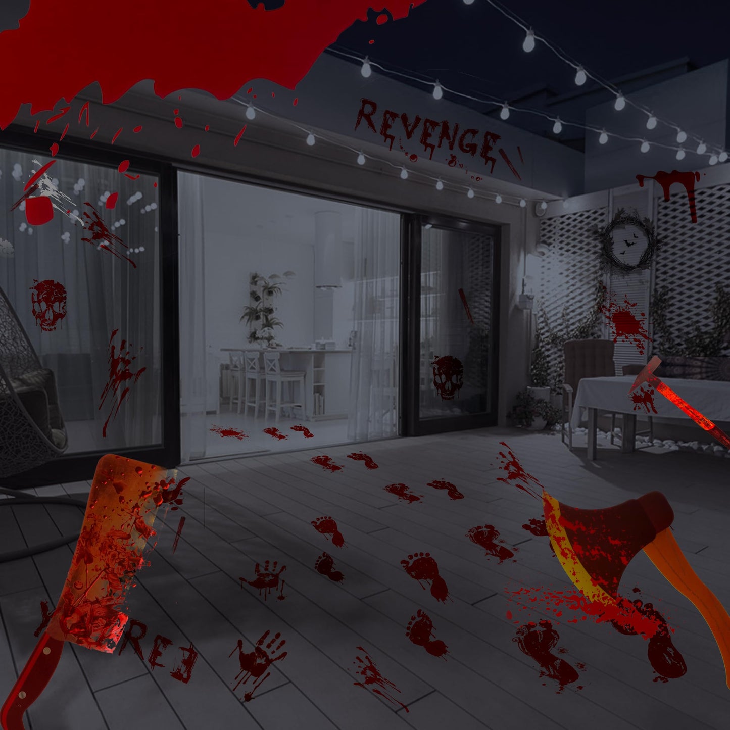 Halloween Decorations 170 PCS Halloween Window Clings, Bloody Handprint Footprint Halloween Wall Decal Floor Clings with Tattoo Stickers, Scary Halloween Decoration Window Stickers